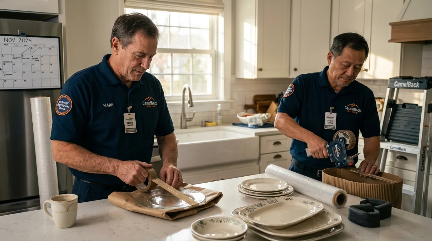 Professional crew packing kitchen dishware in Kings Beach, CA